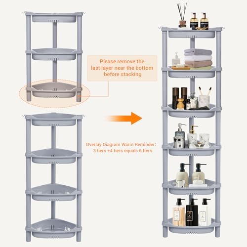 ELYKEN Corner Shower Caddy Standing, 3 Tier Plastic Shower Organizer, Grey