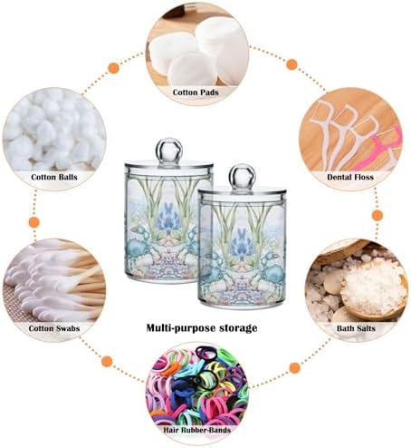 MNSRUU 4 Pack Qtip Holder Organizer Dispenser Crab Bathroom Storage Canister Cotton Ball Holder Bathroom Containers for Cotton Swabs/Pads/Floss