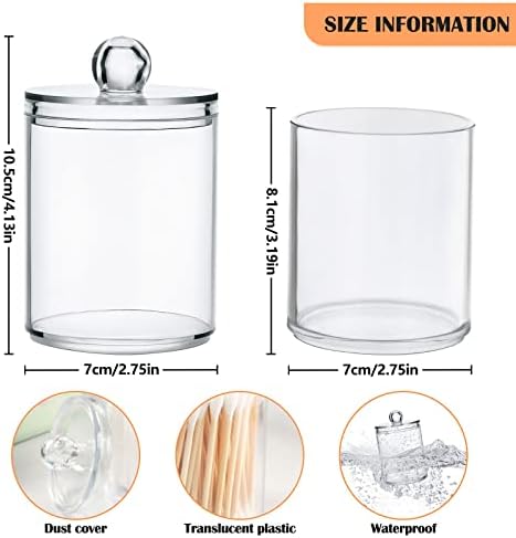 SHJI White Qtip Holder Organizer Dispenser Cotton Swabs Cans Plastic Jars with Lid Set 2 Pack Bathroom Storage Canister for Cotton Ball Floss Cotton Pads