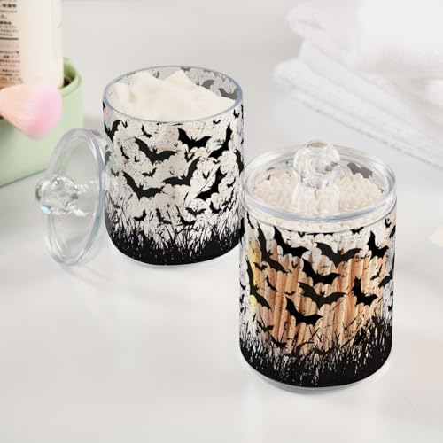 2 Pack Plastic Qtips Holder Bats Bathroom Organizer Canisters for Cotton Balls/Swabs/Pads/Floss,Plastic Apothecary Jars for Vanity