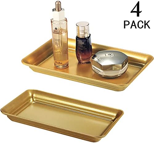 SheeChung Metal Vanity Tray, Bathroom Counter Storage Tray, Gold 4 Pack
