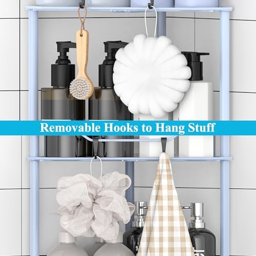 HuggieGems Metal Floor Standing Corner Shower Caddy, Blue, 3 Tier