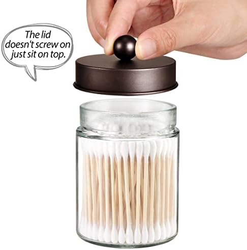 3 Pack Apothecary Jar Canisters Bathroom Vanity Organizer for Qtips,Cotton Swabs+Mason Jar Toothbrush Holder with 16 Ounce Ball Mason Jar - Rustic Farmhouse Decor Black Bathroom Accessories - Bronze