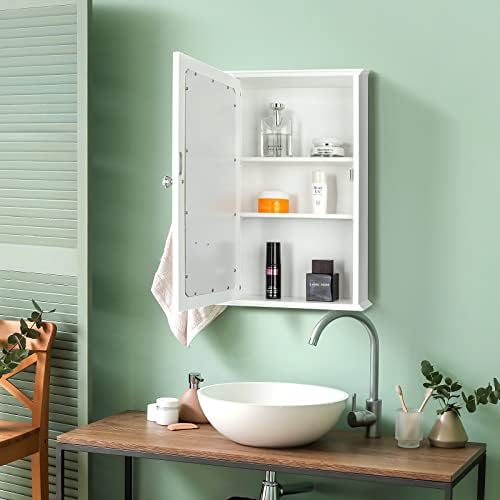 Karl home White Wall Mounted Medicine Cabinet, Single Mirror Bath Storage