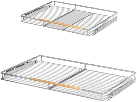 Pull-Out Cabinet Organizer, Stainless, 23.2-39.9 In, 2 Pack