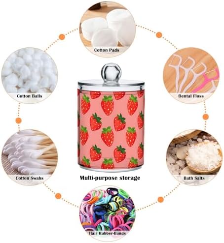 ALAZA 4pcs Cute Fruit Strawberry Qtip Holder Dispenser 14 oz Bathroom Storage Clear Apothecary Jars Containers Cotton Ball,Cotton Rounds,Floss Picks, Hair Clips, Food