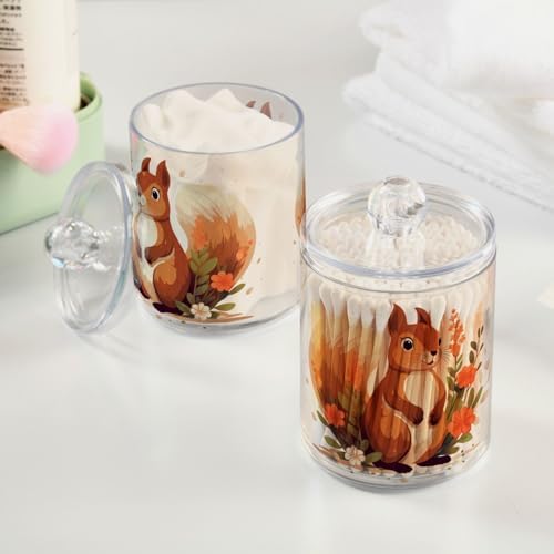MNSRUU 2 Pack Qtip Holder Organizer Dispenser Cute Squirrel Pink Bathroom Storage Canister Cotton Ball Holder Bathroom Containers for Cotton Swabs/Pads/Floss