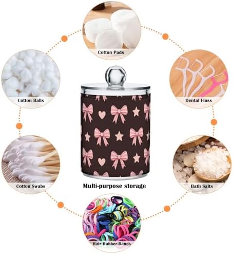 Gredecor 2 Pack Qtip Holder Clear Pink Bows and Stars Fashion Apothecary Jars with Lids Acrylic Bathroom Jars Vanity Countertop Canister Storage Organizer for Cotton Ball,Swabs,Pads,Floss