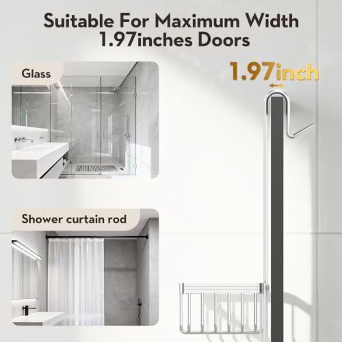 Over the Door Shower Caddy Hanging With Double Soap Holder Never Rust Aluminum Shower Shelf With 4 Hooks Hanging Bathroom Organizer No Drilling Shelves for Bathroom Storage Silver