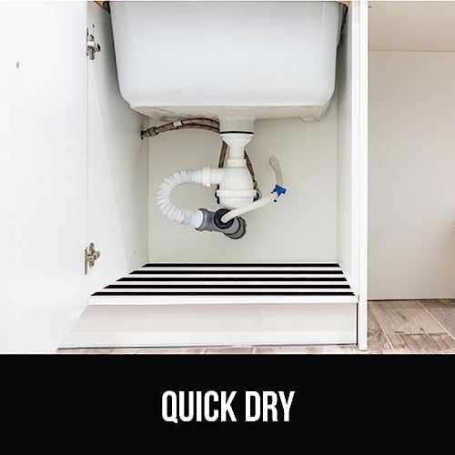 GORILLA GRIP LeakGuard Under Sink Mat for Cabinet 24x24 Striped Black White