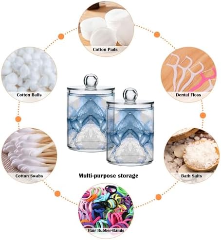 MNSRUU 4 Pack Qtip Holder Organizer Dispenser Gray Blue Marble Bathroom Storage Canister Cotton Ball Holder Bathroom Containers for Cotton Swabs/Pads/Floss