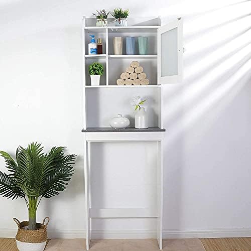 Nouva Over The Toilet Storage Cabinet - Glass Door Bathroom Shelf Storage Organizer with Adjustable Shelf Freestanding Toilet Rack Space Saver,White