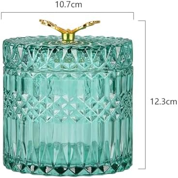 Glass Jewelry Jar with Lid, Cotton Swab Qtips Holder Dispenser Glass Candy Buffet Jar Small Glass Storage Jar Cute Butterfly Lids,Green,Big