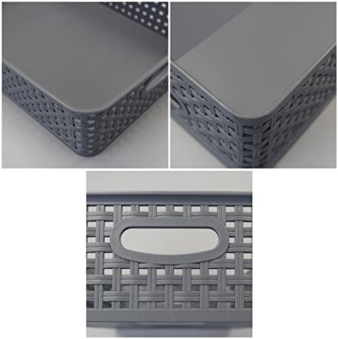 4 Packs Plastic Storage Basket Tray, Shallow Paper Basket, Gray