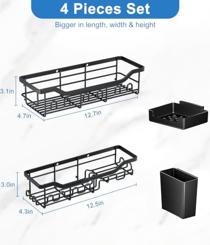 Shower Caddy Adhesive Bathroom Shelf, 2-Pack Rustproof Shower Organizer, Wall Mounted Shelves for Large Storage with Soap and Toothbrush Holder