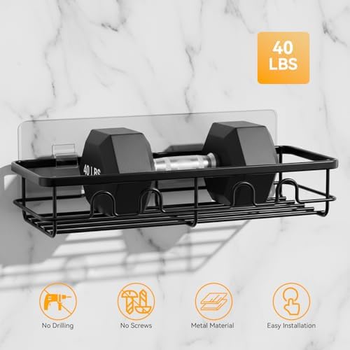 Adhesive Shower Caddy, Large Capacity Shower Racks for Inside Shower, No Drill Bathroom Shower Organizer and Storage, 4 Pack Black Bathroom Shelves, Home Decor Rv Accessories, Apartment