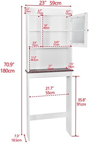 Nouva Over The Toilet Storage Cabinet - Glass Door Bathroom Shelf Storage Organizer with Adjustable Shelf Freestanding Toilet Rack Space Saver,White