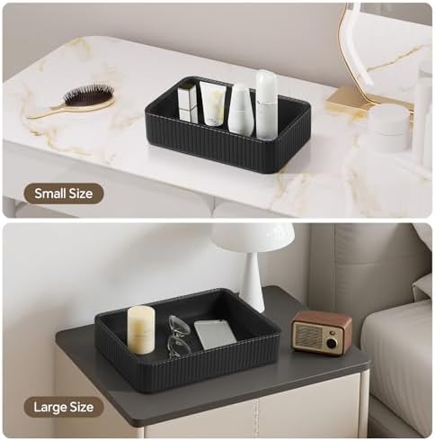Desk Organizer Tray, PU Leather Nightstand Organizer, Black 2-Pack