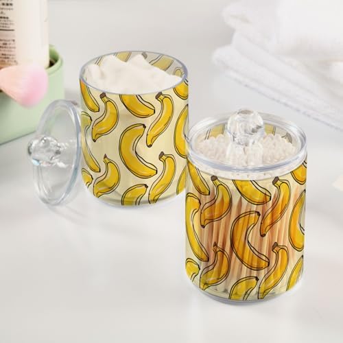 2 Pack Qtip Holder Organizer Dispenser Bananas Yellow Bathroom Storage Canister Cotton Ball Holder Container for Cotton Pads/Swabs/Floss