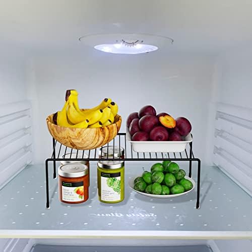 Kitchen Cabinet Shelf Organizer Set of 2, Medium (13 x 9.4 inch) Metal Wire Pantry Storage Shelves, Dish Plate Racks for Cabinets, Freezer, Counter, Cupboard Organizers and Storage, Black