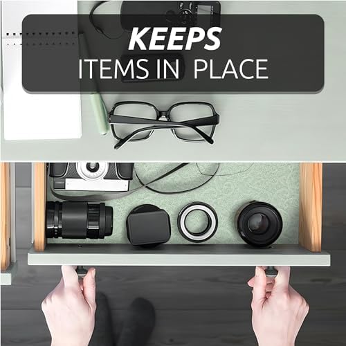 18X480 Inch Shelf Liner with Scissor & Tape Measure for Kitchen Cabinets, PVC Drawer Liner for Dresser Non-Slip Bathroom, Non-Adhesive Cabinet Liner Washable (Green)