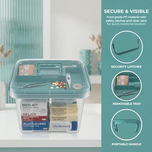 Pulseplay Clear Medicine Storage Box with Handle Green