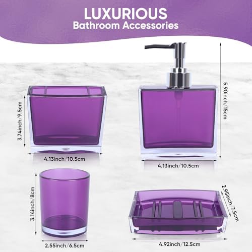 LGURT 4-Pc Purple Bathroom Accessories Set — Dispenser, Holder, Dish & Cup