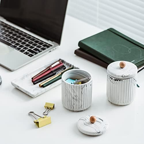 Marble Small Bathroom Jar Set Qtip Holder Dispenser for cotton swabs