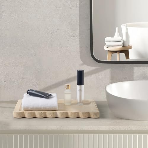 Scalloped Natural Travertine Tray - Decor Stone Tray for Bathroom & Vanity