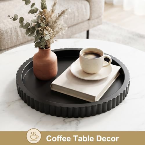FGU 2 Pack Round Wood Decorative Trays for Coffee Table Decor, Black