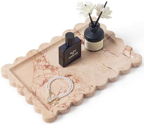 Scalloped Natural Marble Tray - Decorative Stone Tray for Bathroom & Vanity