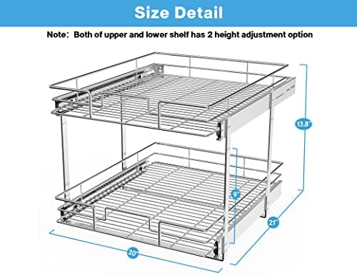 LOVMOR Individual Pull Out Cabinet Organizer, 2 Tier Slide Out Cabinet Drawers, Pots and Pans Organizer and Storage Pantry Shelf for Kitchen (20" W x 21" D)