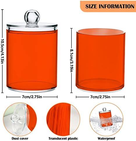 SHJI Orange Red Qtip Holder Organizer Dispenser Cotton Swabs Cans Plastic Jars with Lid Set 2 Pack Bathroom Storage Canister for Cotton Ball Floss Cotton Pads