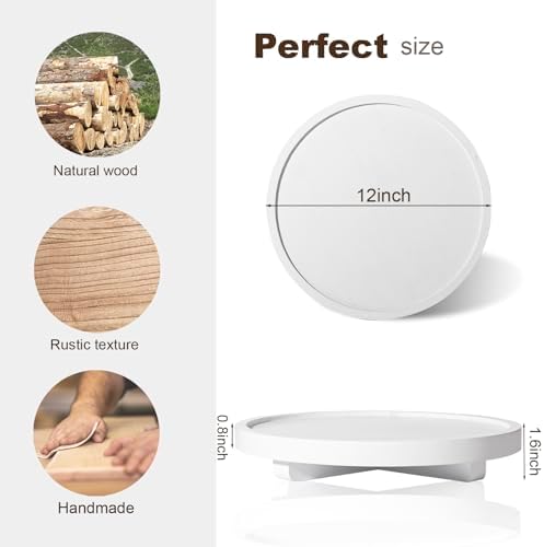 Round Decorative Tray Farmhouse Kitchen Decor Soap Dish, 12" White