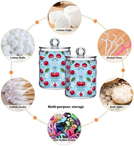 MNSRUU 2 Pack Qtip Holder Organizer Dispenser Cherries and Flowers Pink Bathroom Storage Canister Cotton Ball Holder Bathroom Containers for Cotton Swabs/Pads/Floss