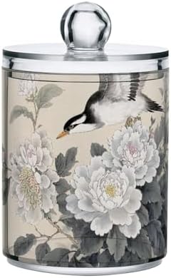 MNSRUU 4 Pack Qtip Holder Organizer Dispenser Retro Ink Peony Wild Goose Bathroom Storage Canister Cotton Ball Holder Bathroom Containers for Cotton Swabs/Pads/Floss