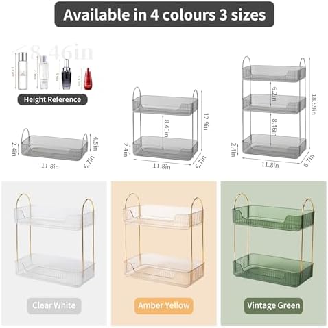 YCIA&DONE Bathroom Organizer Countertop, Makeup Storage, Skincare Cosmetic Tray Shelf, Perfume Holder Rack for Vanity Counter, Large Capacity, Easy to Install, Clean, 2 Tiers, Smoky Gray