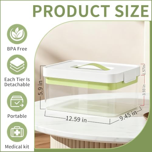 Clear Medicine Organizer Storage Box with Removable Tray, Green