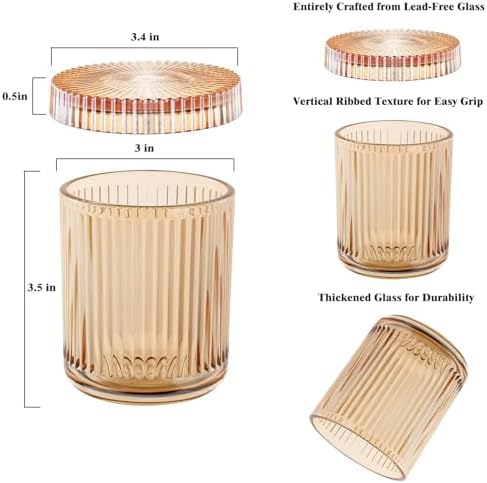 rejomiik Thick Glass Qtip Holder Apothecary Jars with Lids, Amber