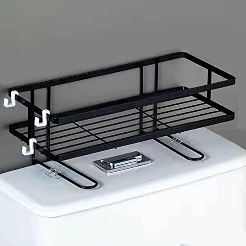 Toilet Shelf, Thickening Waterproof Multifunctional Double Layer Storage Rack, Large Capacity Nail Free Installation Organizer Rack, Stylish Iron Bathroom Organizer Over Toilet(Single Layer Black)