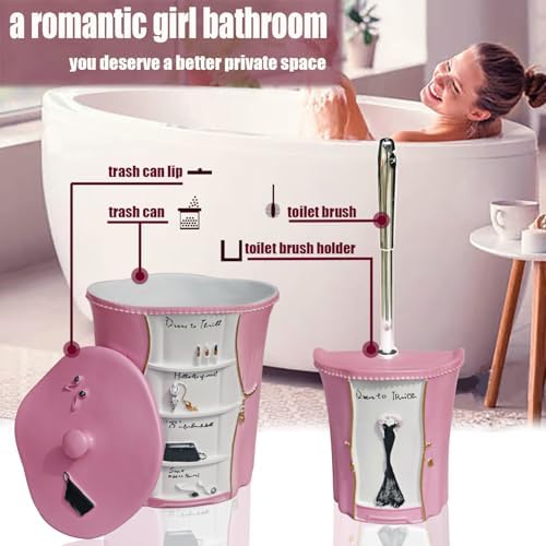 LUANT 6 PCS Bathroom Accessories Including Soap Dispenser, Soap Dish, Tumbler, Teethbrush Holder, Trash Can and Toilet Brush, Decoration for Girl's Bathroom, Countertop Oragnizer, Pink