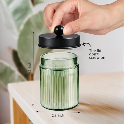 Amolliar Green Glass Apothecary Jar, Qtip Holder for Bathroom, Black 2 Pack