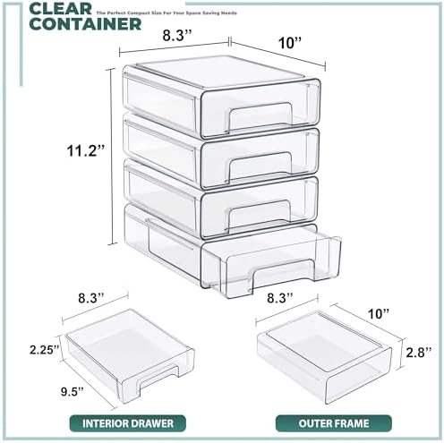 Sorbus Clear Stackable Storage Drawers with Handles (Medium, 4 Pack)