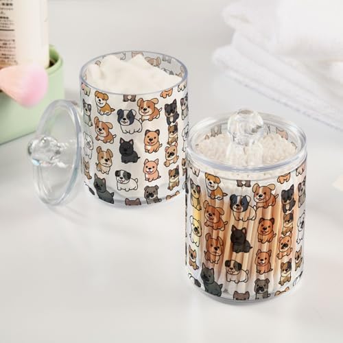 2 Pack Qtip Holder Organizer Dispenser Dogs Cartoon Bathroom Storage Canister Cotton Ball Holder Container for Cotton Pads/Swabs/Floss