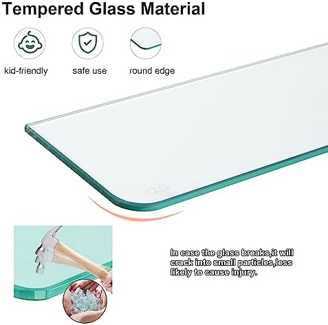 Glass Shower Shelves for Bathroom 2 Tiers Tempered Glass Floating Wall Mounted Shelves for Inside Shower Adhesive Organizer Storage with Aluminum Brackets 15 x 5 Inches