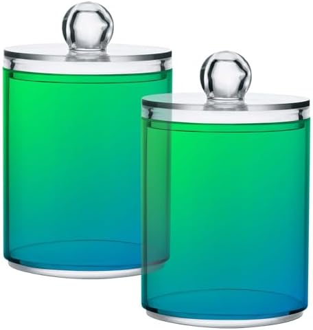 Gredecor 4 Pack Green Blue Gradients Qtip Holder Organizer Dispenser Clear Bathroom Storage Canister Cotton Ball Holder Bathroom Containers for Cotton Swabs/Pads/Floss