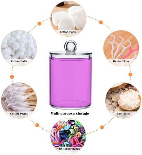 Gredecor 4 Pack Violet Qtip Holder Organizer Dispenser Clear Bathroom Storage Canister Cotton Ball Holder Bathroom Containers for Cotton Swabs/Pads/Floss