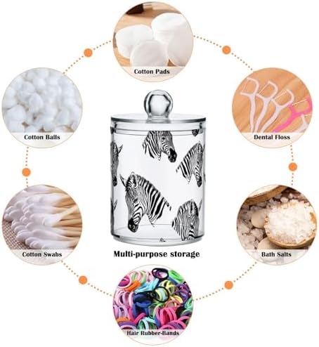 2 Pack Qtip Holder Organizer Dispenser Zebra Line Print Bathroom Storage Canister Cotton Ball Holder Container for Cotton Pads/Swabs/Floss
