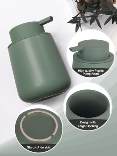 INGOFIN 3 Pcs Ceramic Bathroom Accessory Set - Foam Soap Dispenser, Toothbrush Holder & Tray, Bathroom Counter Set, Countertop Essentials for Home, Guest Bathroom, or Office Use, Matte Green