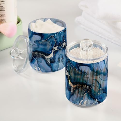 MNSRUU 4 Pack Qtip Holder Organizer Dispenser Marble Artwork Bathroom Storage Canister Cotton Ball Holder Bathroom Containers for Cotton Swabs/Pads/Floss